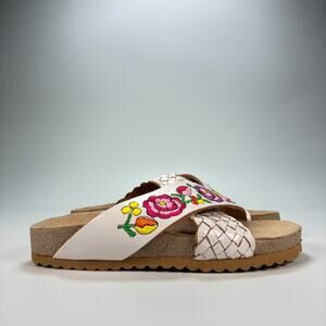 Trova White Floral Summer Leather Embroidered Strap Sandals Casual Womens Size 5